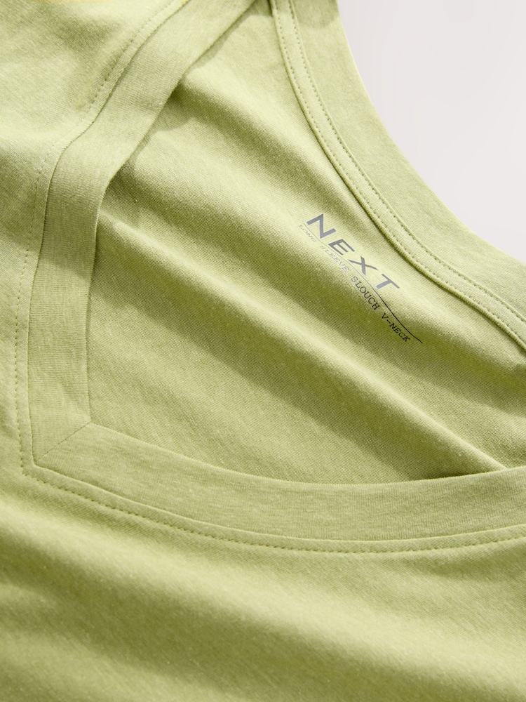 Green Cotton Modal Blend Slouch Long Sleeve T-Shirt - Image 7 of 7