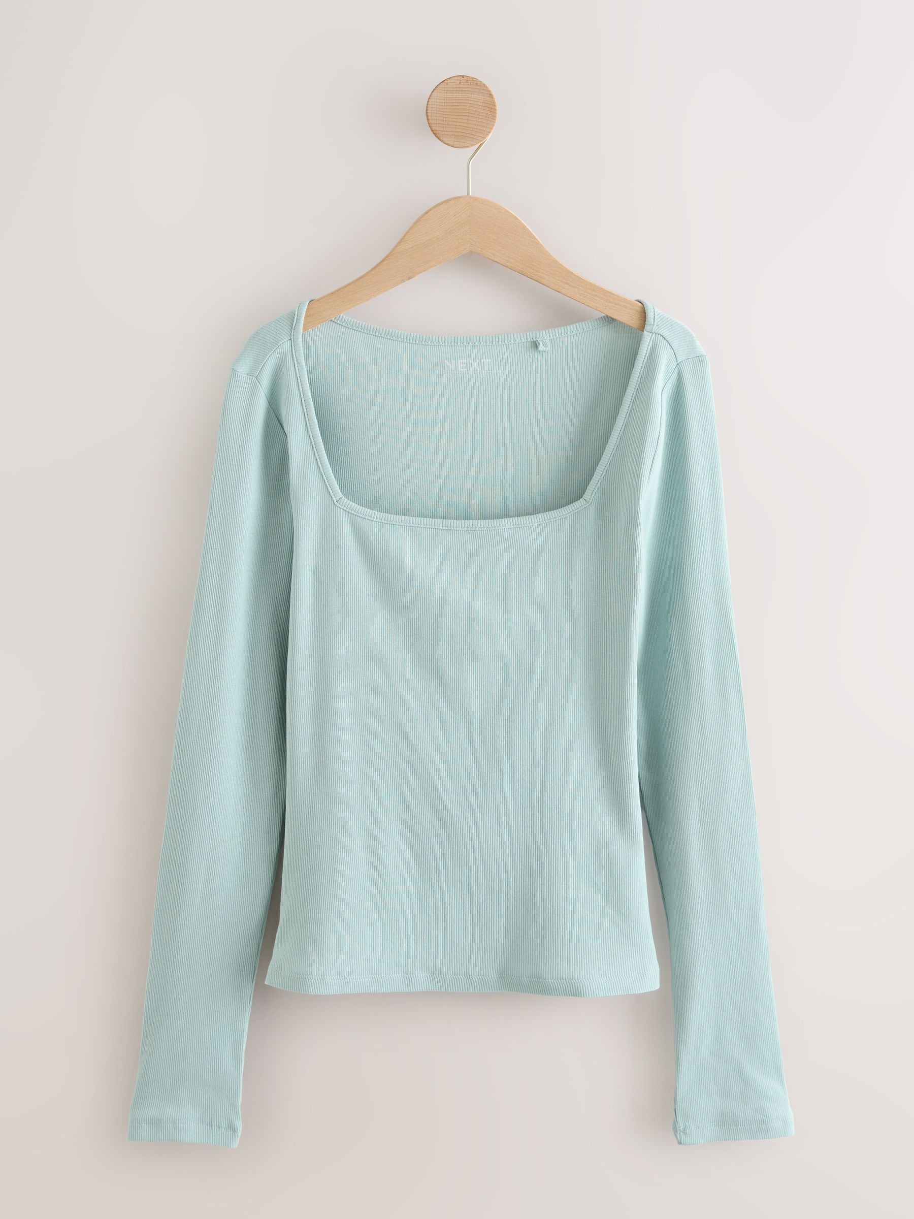 Buy Slate/Seafoam/Teal 3 Pack Square Neck Ribbed Long Sleeve Top