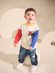 Multi Bright Hotchpotch Tractor Long Sleeve Appliqué T-Shirt (3mths-7yrs) - Image 2 of 8