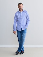 Blue Stripe Slim Fit 100% Cotton Signature Single Cuff Shirt - Image 2 of 8