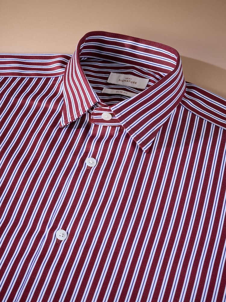 Bordo rdeča s črtami - 100% bombažna srajca z enojno manšeto Signature - Slika 2 iz 3