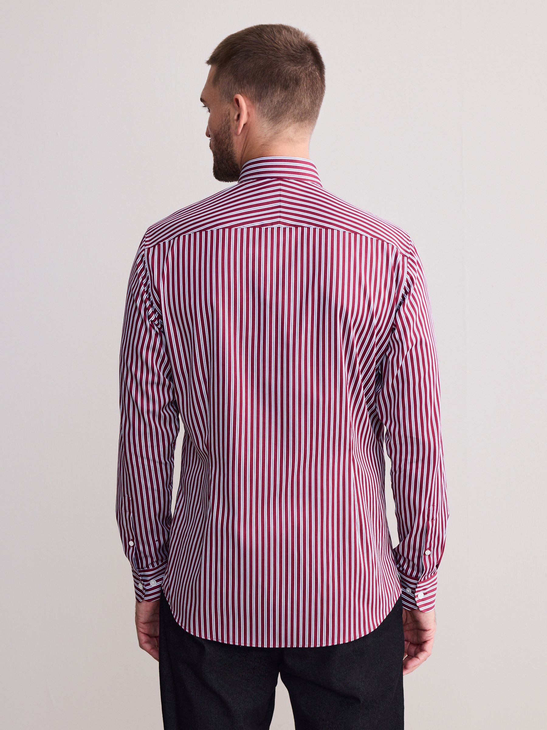 Buy Burgundy Red Stripe Slim Fit 100% Cotton Signature Single Cuff