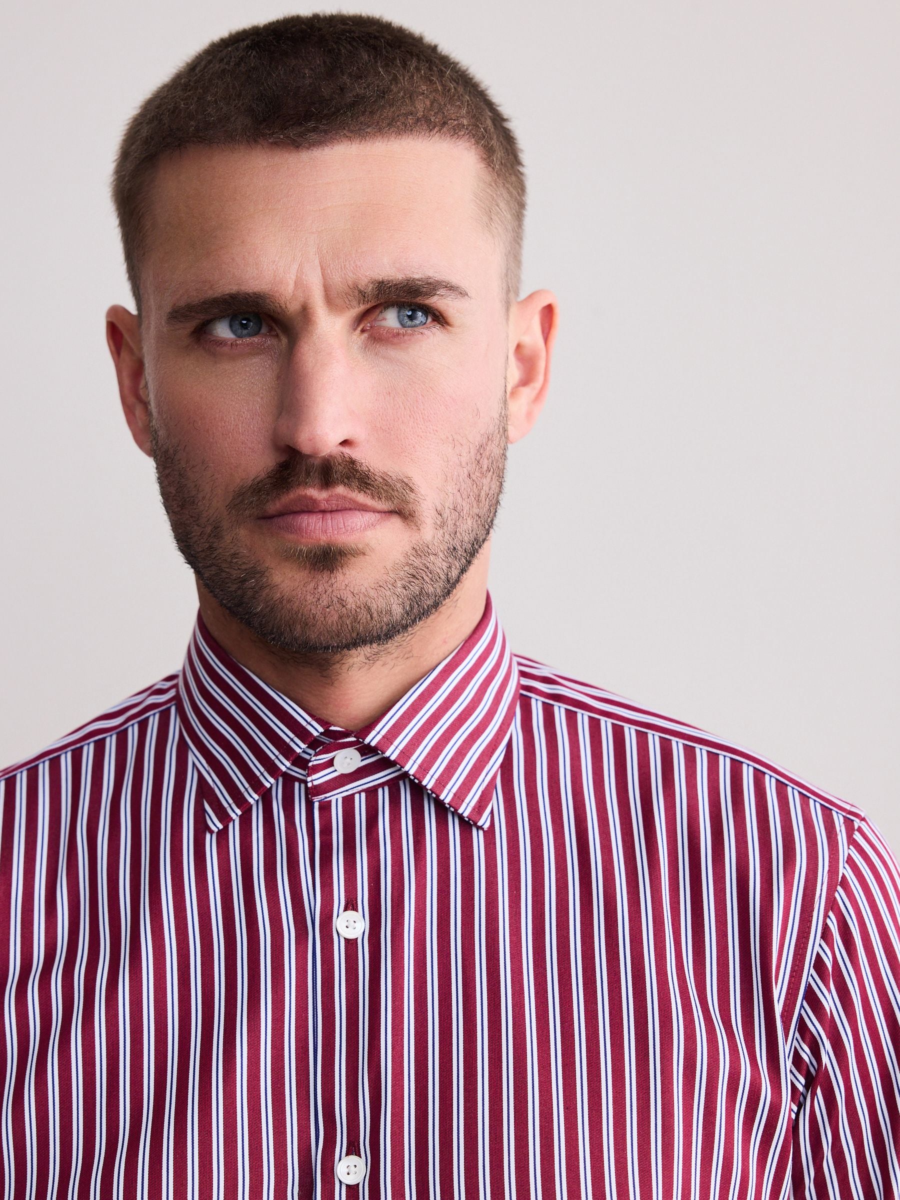 Buy Burgundy Red Stripe Slim Fit 100% Cotton Signature Single Cuff