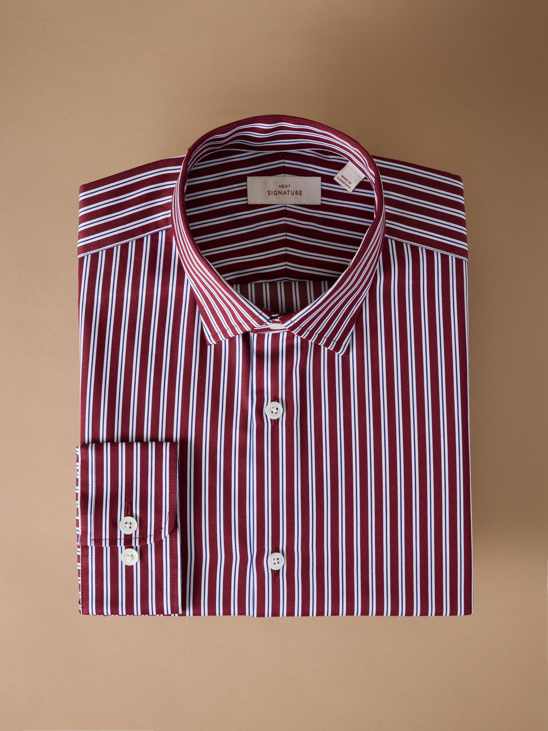 Buy Burgundy Red Stripe Slim Fit 100% Cotton Signature Single Cuff