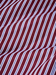 Burgundy Red Stripe Slim Fit 100% Cotton Signature Single Cuff Shirt - Image 8 of 8