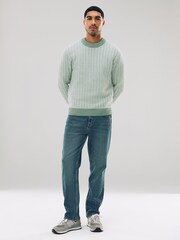 Sage Green Regular Fit Geometric Textured Crew Neck Jumper with Wool - Image 2 of 7
