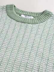 Sage Green Regular Fit Geometric Textured Crew Neck Jumper with Wool - Image 6 of 7