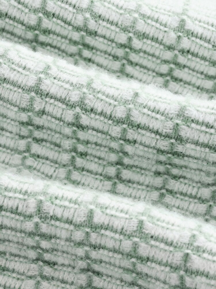 Sage Green Regular Fit Geometric Textured Crew Neck Jumper with Wool - Image 7 of 7