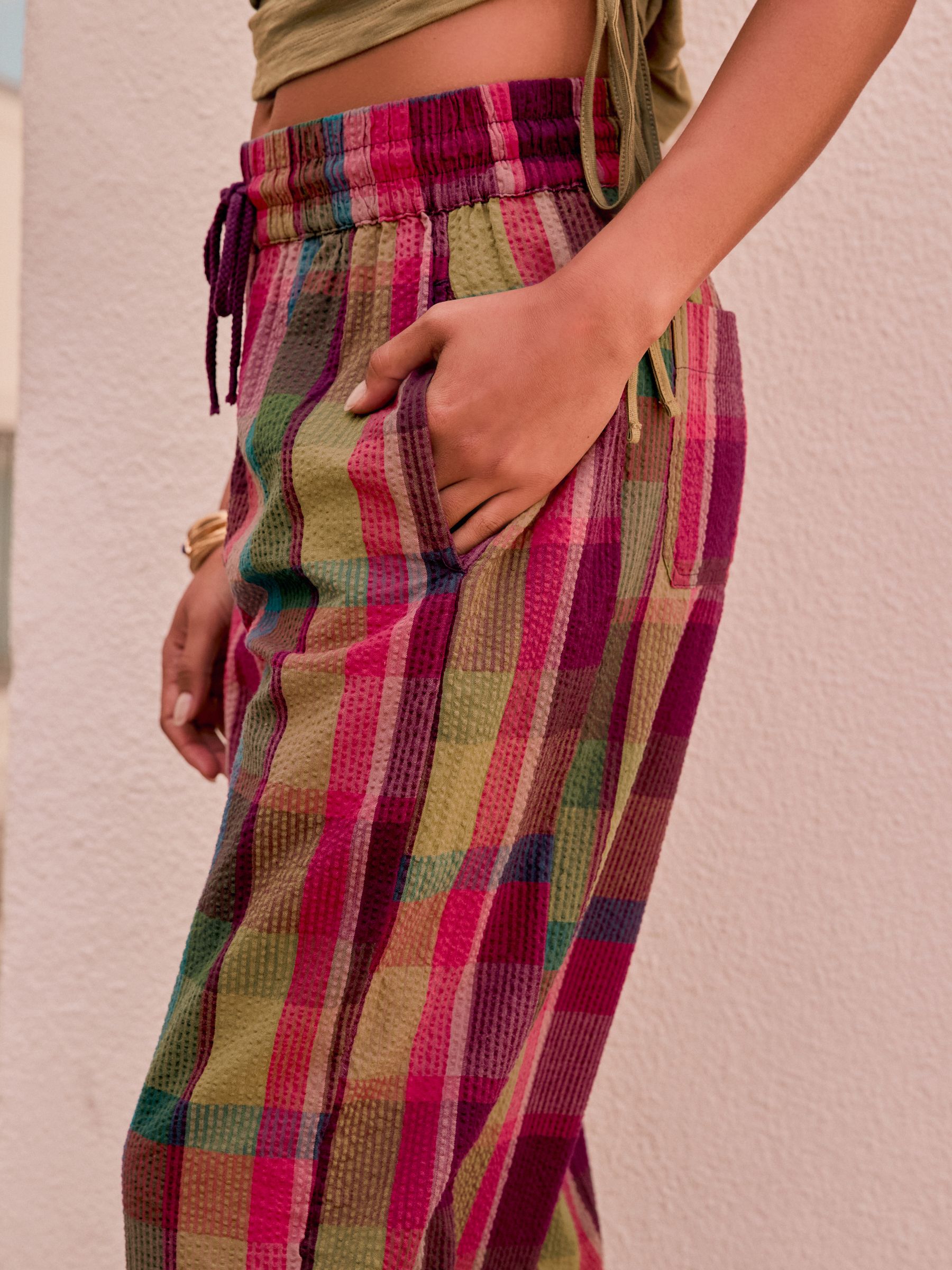 Buy Pink Textured Check Barrel Trousers from the Next UK online shop