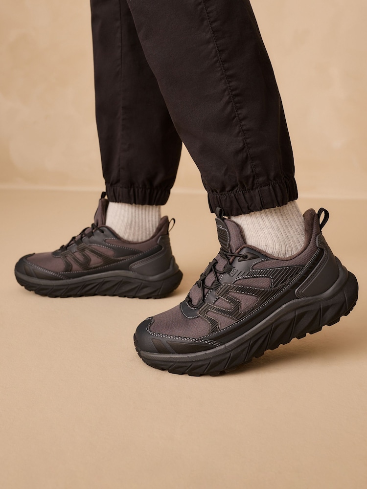 رمادي - Water Resistant Elastic Lace Trainers - صورة 1 من 8