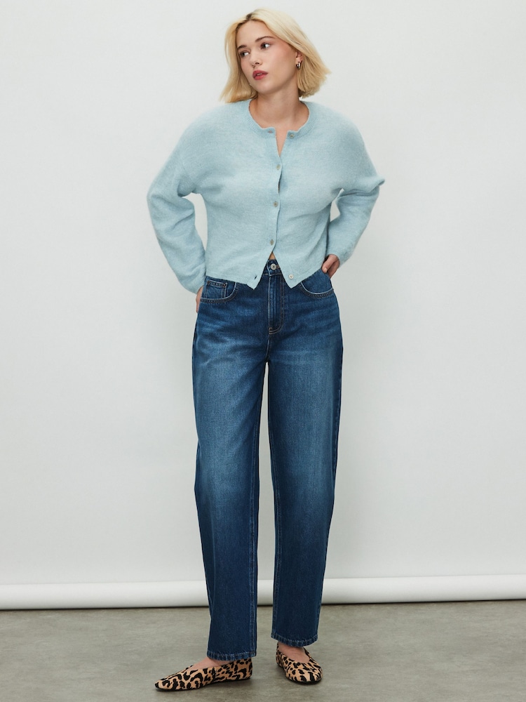 Azul claro - Soft Touch Crew Neck Knitted Cardigan With Alpaca - Imagen 2 de 8