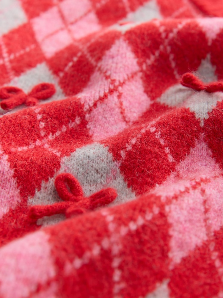 Red Argyle Bows Crew Neck Knitted Cardigan - Image 11 of 11 Red Argyle Bows Crew Neck Knitted Cardigan - Image 11 of 11