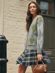 Grey Multi Argyle Supersoft V-Neck Cardigan With Pockets - Image 1 of 9