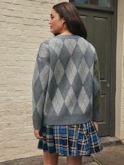 Grey Multi Argyle Supersoft V-Neck Cardigan With Pockets - Image 5 of 9