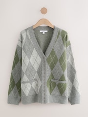 Grey Multi Argyle Supersoft V-Neck Cardigan With Pockets - Image 7 of 9