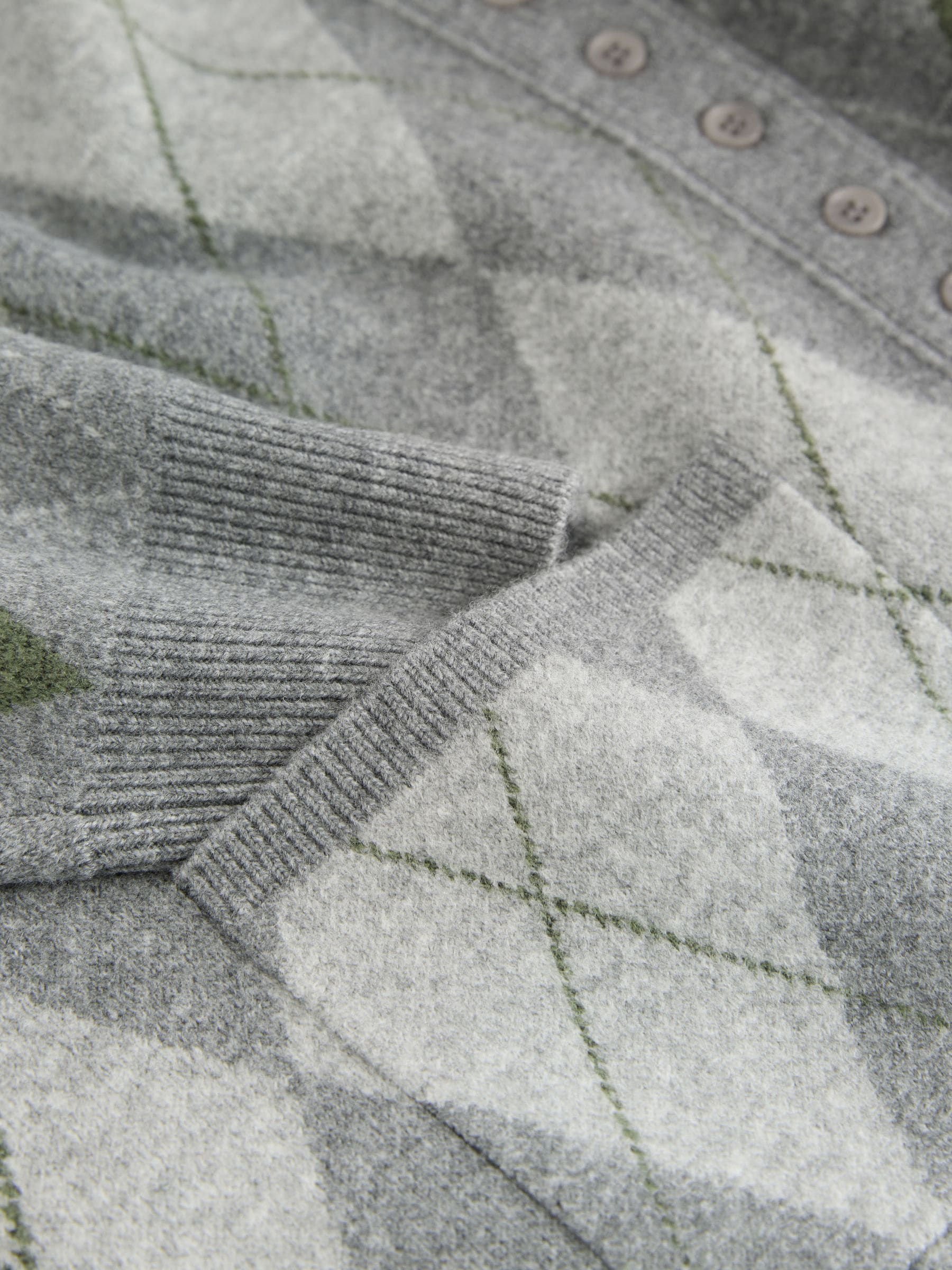 Buy Grey/Green Argyle Supersoft V-Neck Cardigan With Pockets from
