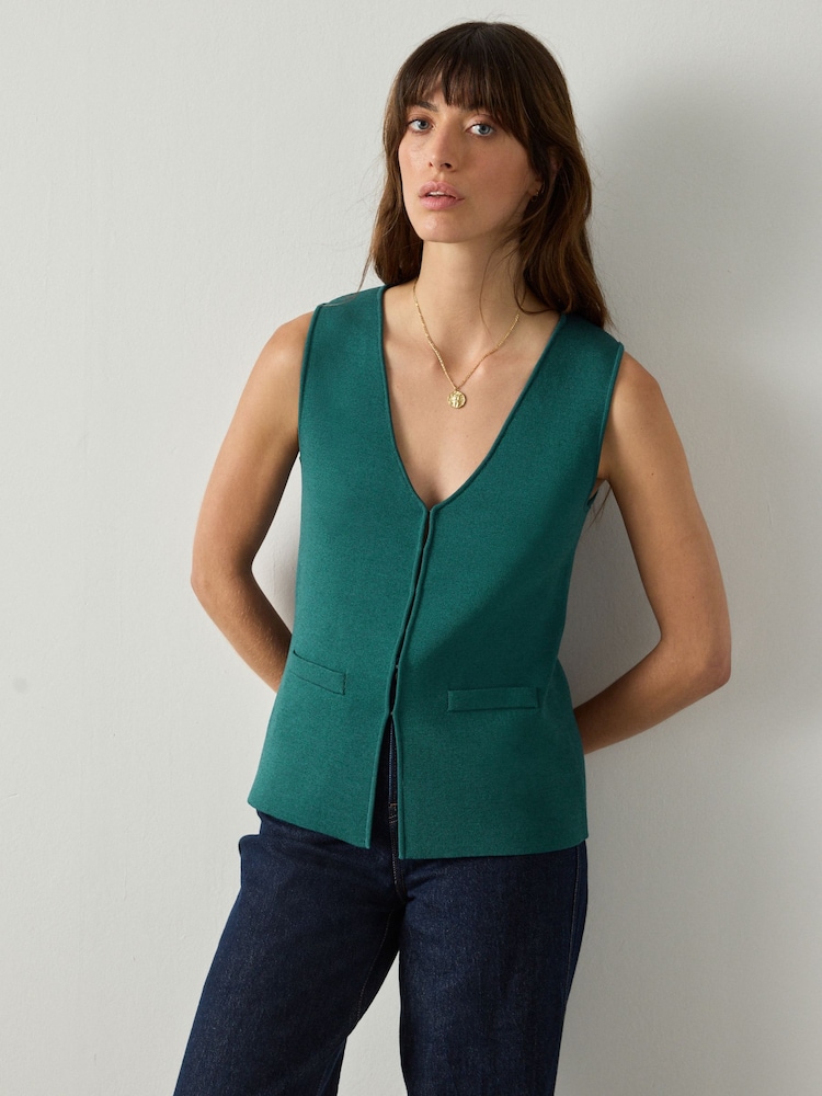 Teal Blue Smart V-Neck Knitted Waistcoat - Image 1 of 7