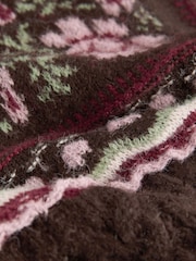 Chocolate Brown Floral Cable Knit Collar Cardigan With Wool - Image 10 of 10