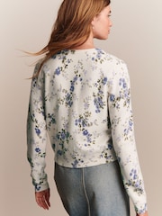 Ecru Floral Slim Super Soft Crew Neck Cardigan with Wool - Image 6 of 10