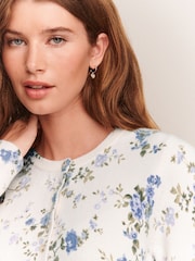Ecru Floral Slim Super Soft Crew Neck Cardigan with Wool - Image 7 of 10
