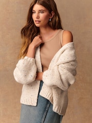 Ecru Neppy Soft Touch Chunky Knit Cardigan With Wool - Image 1 of 10