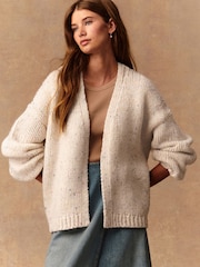Ecru Neppy Soft Touch Chunky Knit Cardigan With Wool - Image 4 of 10