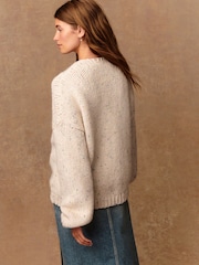 Ecru Neppy Soft Touch Chunky Knit Cardigan With Wool - Image 5 of 10