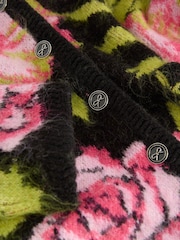 Black Multi Brushed Floral Pattern Knitted Cardigan - Image 7 of 8