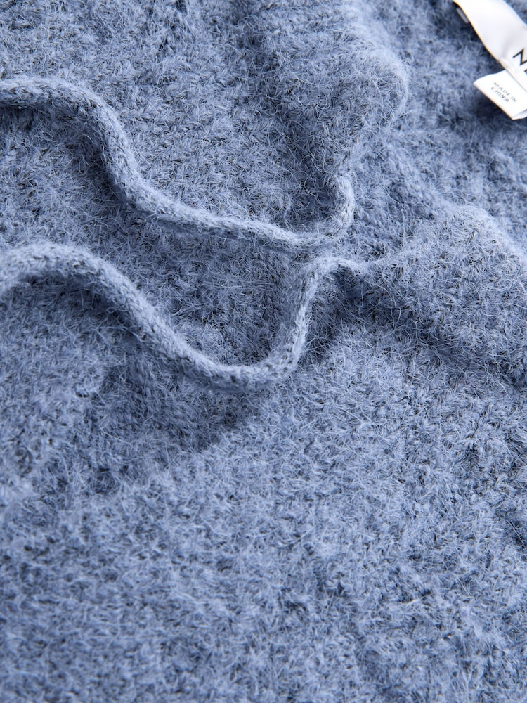 Chambray Blue Tie Neck Heart Button Cardigan - Image 8 of 8