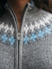 Grey Multi Argyle Zip Up Knitted Bomber Cardigan - Image 5 of 8