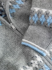 Grey Multi Argyle Zip Up Knitted Bomber Cardigan - Image 8 of 8