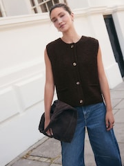 Chocolate Brown Boucle Knitted Gilet With Wool - Image 2 of 7