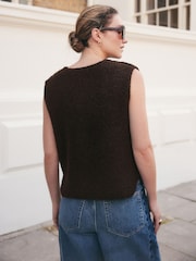 Chocolate Brown Boucle Knitted Gilet With Wool - Image 3 of 7