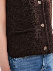 Chocolate Brown Boucle Knitted Gilet With Wool - Image 4 of 7