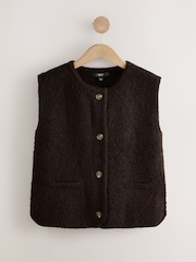 Chocolate Brown Boucle Knitted Gilet With Wool - Image 5 of 7