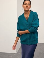 Teal Blue Supersoft V-Neck Cardigan With Pockets - Image 1 of 14