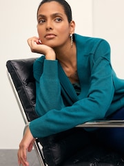 Teal Blue Supersoft V-Neck Cardigan With Pockets - Image 3 of 14