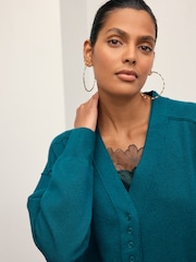 Teal Blue Supersoft V-Neck Cardigan With Pockets - Image 9 of 14