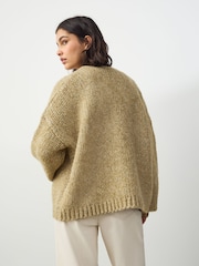 Olive Green Neppy Soft Touch Chunky Knit Cardigan With Wool - Image 3 of 7