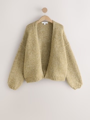 Olive Green Neppy Soft Touch Chunky Knit Cardigan With Wool - Image 5 of 7