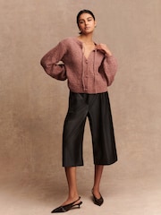 Blush Pink Tie Neck Heart Button Cardigan - Image 4 of 8
