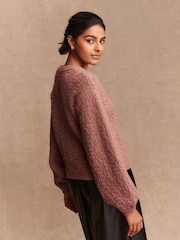 Blush Pink Tie Neck Heart Button Cardigan - Image 5 of 8