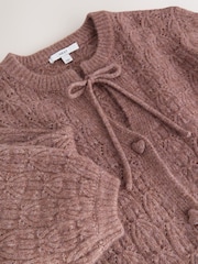 Blush Pink Tie Neck Heart Button Cardigan - Image 7 of 8