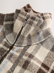 Brown Check Knitted Zip Bomber Jacket With Wool - Image 2 of 3