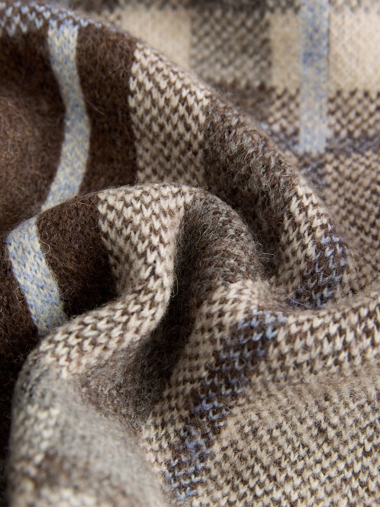 Brown Check Knitted Zip Bomber Jacket With Wool - Image 3 of 3