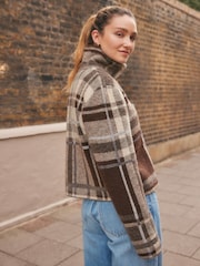 Brown Check Knitted Zip Bomber Jacket With Wool - Image 5 of 9