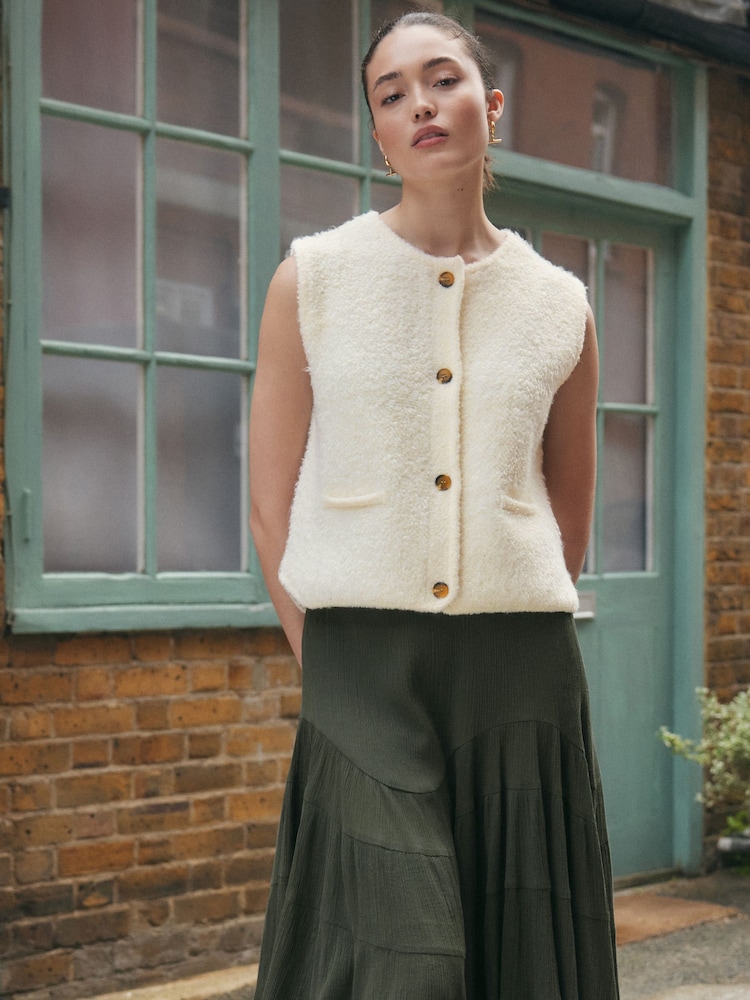 Ecru Boucle Knitted Gilet With Wool - Image 1 of 7