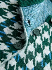 Green Multi Houndstooth Crew Neck Knitted Cardigan - Image 10 of 14