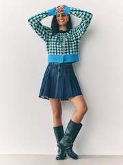 Green Multi Houndstooth Crew Neck Knitted Cardigan - Image 14 of 14