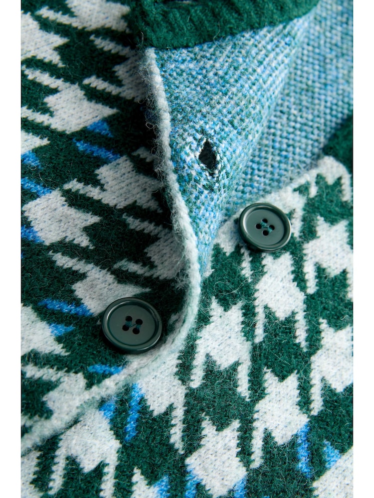 Green Multi Houndstooth Crew Neck Knitted Cardigan - Image 2 of 14 Green Multi Houndstooth Crew Neck Knitted Cardigan - Image 2 of 14